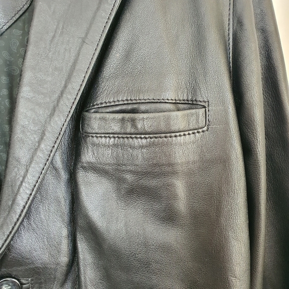 Vera Pelle Stellato Vintage Black Leather Jacket Size 48 Medium Single Breasted - Picture 9 of 14